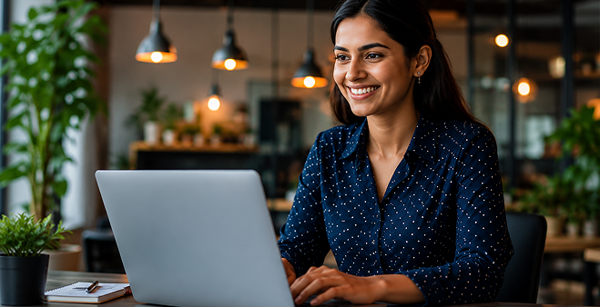 Full-time career professional at laptop
